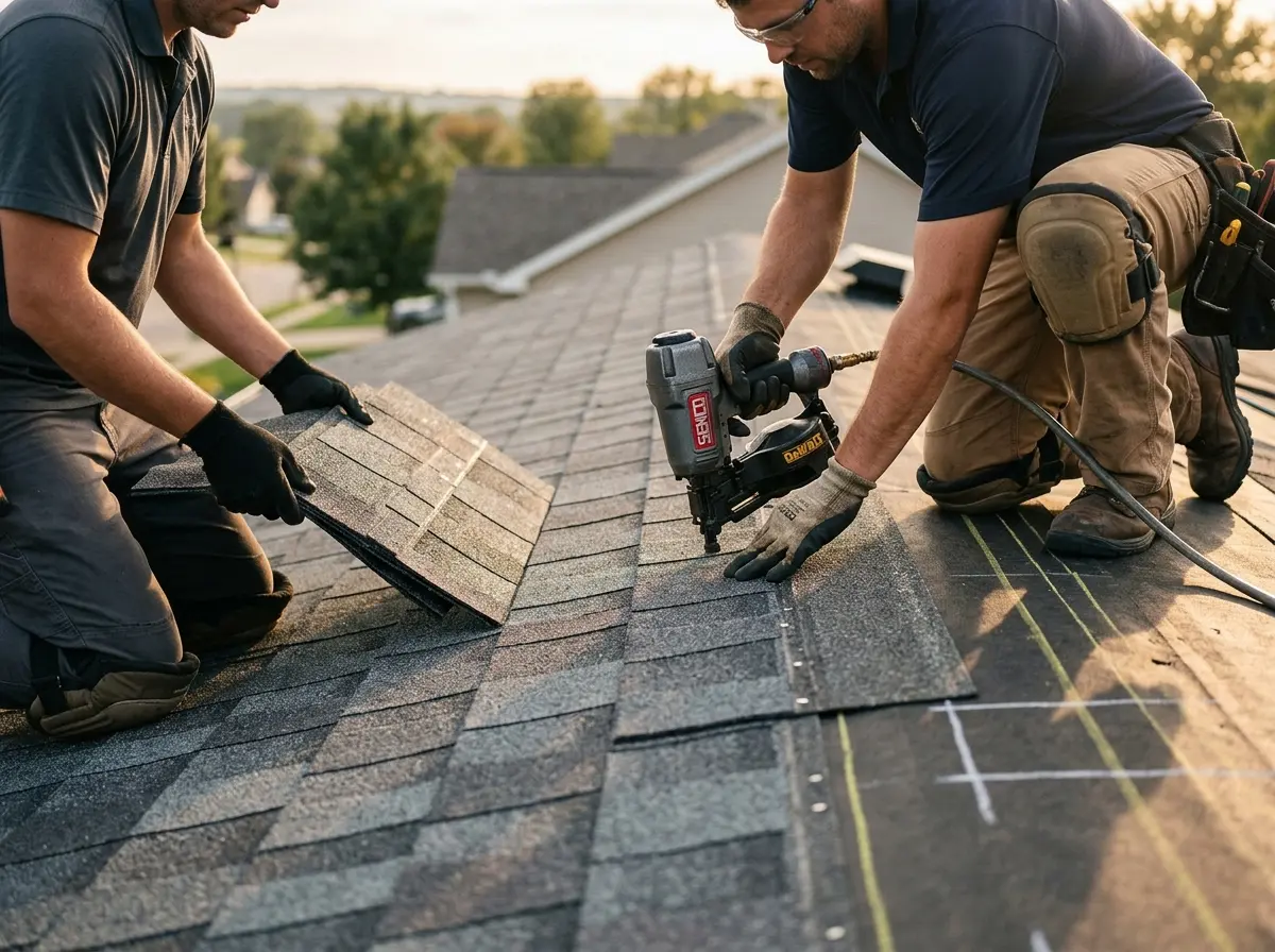 Professional roofer working on a residential roof in Ventnor City